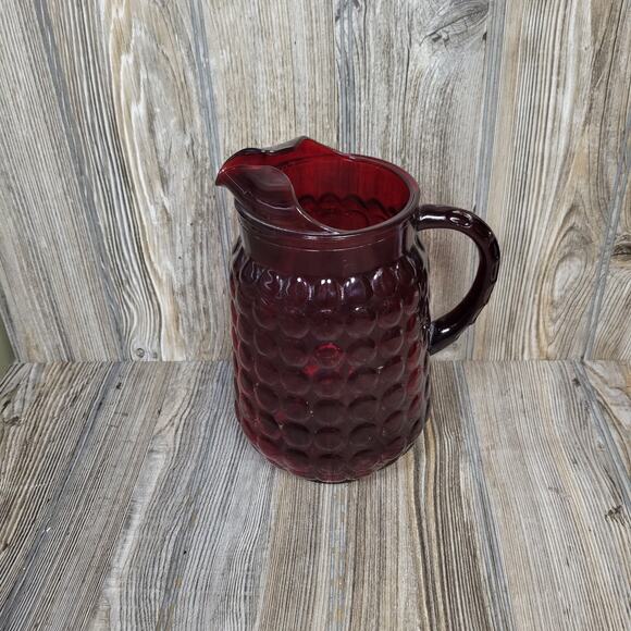 Vintage Ruby Red Bubble Pitcher, Anchor Hocking 64 oz - Picture 2 of 6